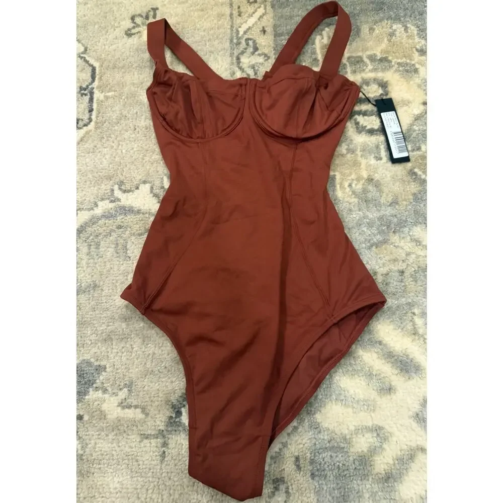 TA3 The Lifty Cooper Brown One Piece Underwire Swimsuit Sz Small B/C Cup NWT